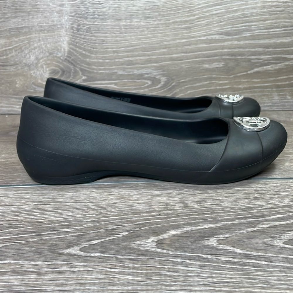 Crocs Gianna Silver Disc Black Rubber Women’s Size 8 Slip On Ballet Flats